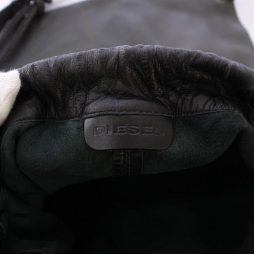 DIESEL（ディーゼル） 巾着バッグ ナップサック レザー ロゴ 黒