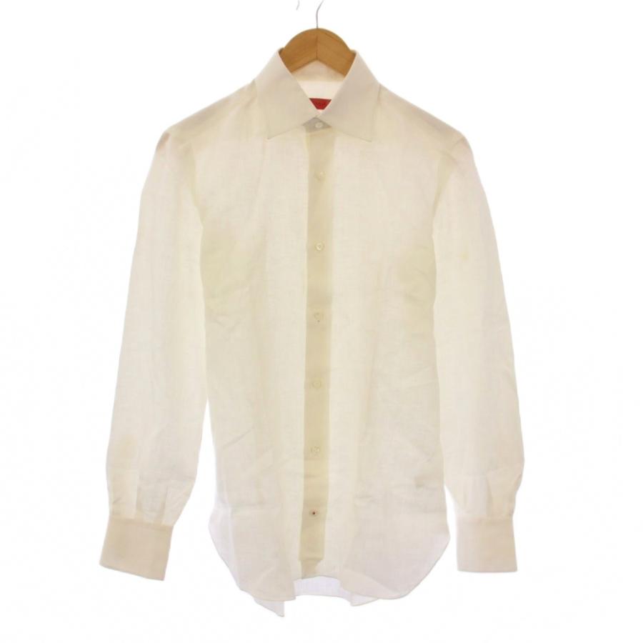 【中古】イザイア ISAIA カジュアルシャツ 長袖 レギュラーカラー 無地 麻 リネン 37 白 ホワイト /BB メンズ イザイア ISAIA カジュアルシャツ 長袖 レギュラーカラー 無地 麻