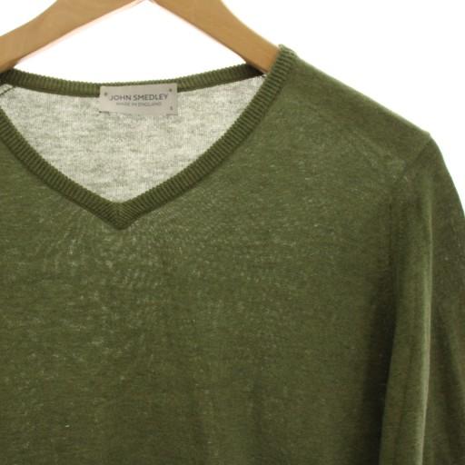 ジョンスメドレー ウール Vネック ニット カットソー 長袖 M 緑 グリーン ジョンスメドレー JOHN SMEDLEY ニット カットソー 薄手 Vネック 長袖