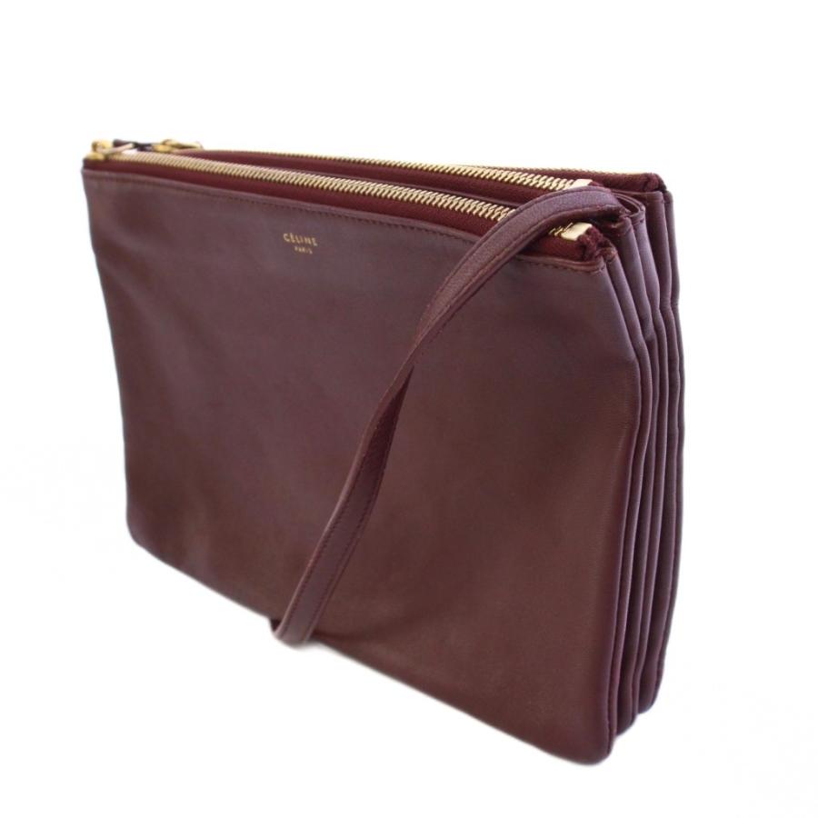 セリーヌ　トリオ　ショルダーバッグ　レザー　ラージ　バーガンディ セリーヌ トリオ Celine trio ラージサイズ ショルダーバッグ