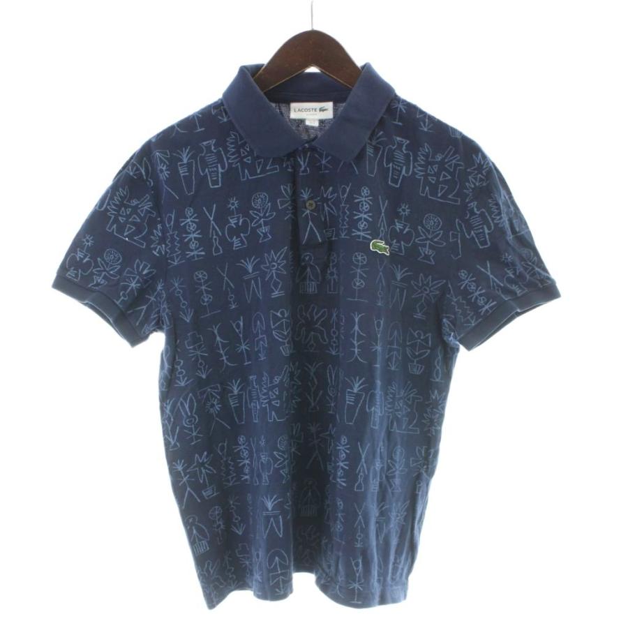LACOSTE（ラコステ） ポロシャツ 半袖 M 紺 ネイビー 総柄 /AP メンズ