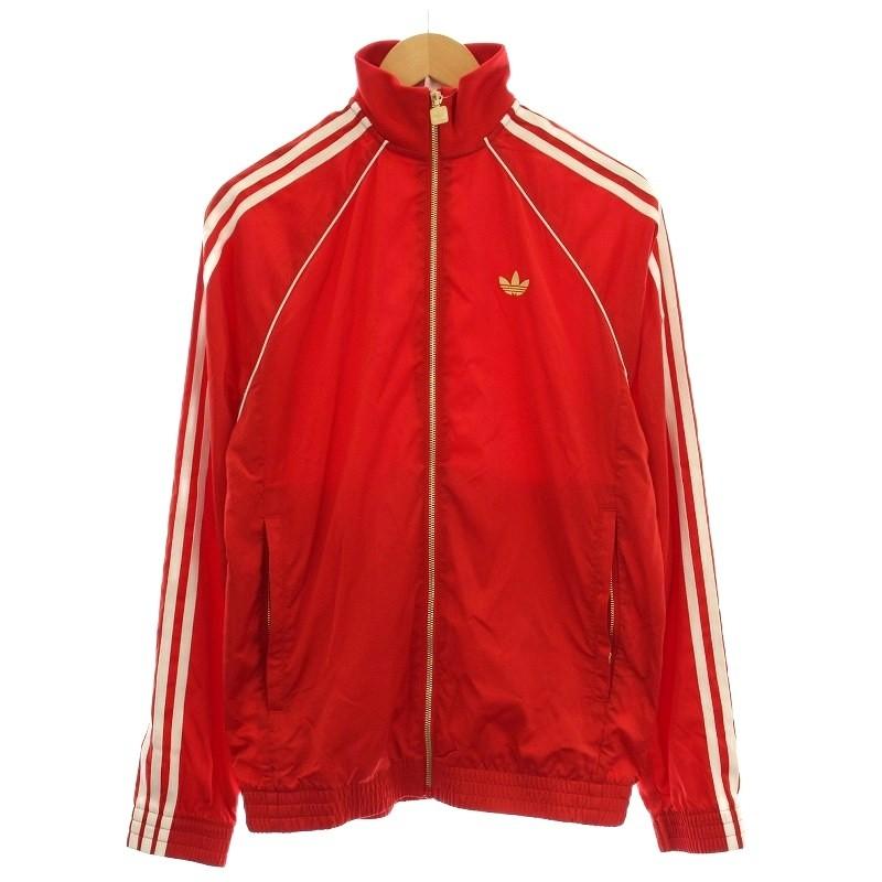 US企画　adidas トラックジャケット 赤色　L Lアディダスadidasレッド赤トラックジャケットジャージ adidas ジップ