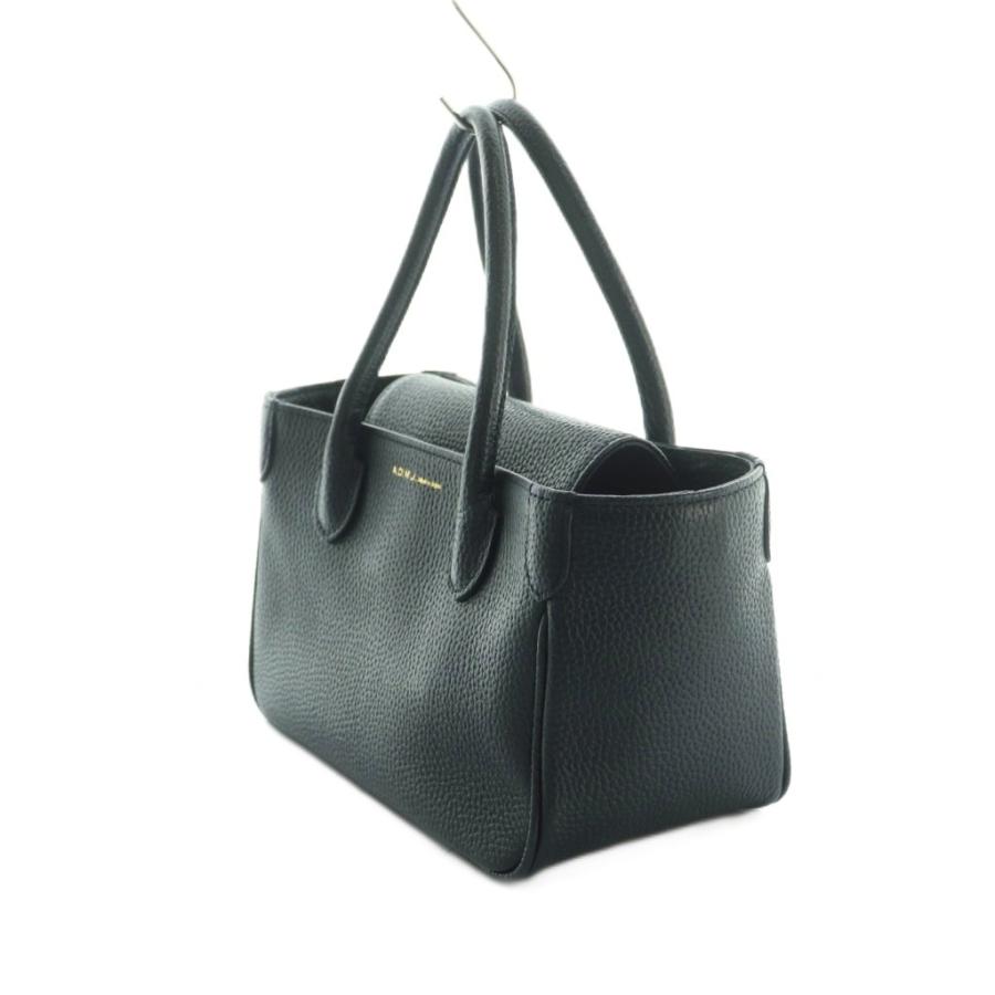 エーディーエムジェイ A.D.M.J. ハンドバッグ レザー シボ加工 濃紺