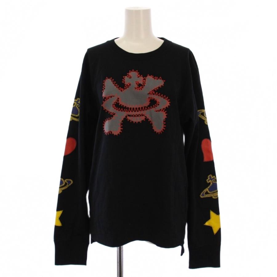 ヴィヴィアンウエストウッドレッドレーベル ロングTシャツ ロゴ刺繍 黒 ヴィヴィアンウエストウッドレッドレーベル Vivienne Westwood RED