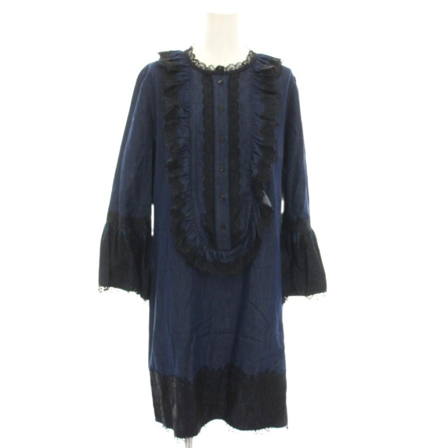ANNA SUI（アナスイ） ワンピース ミニ 長袖 レース フリル 6 紺