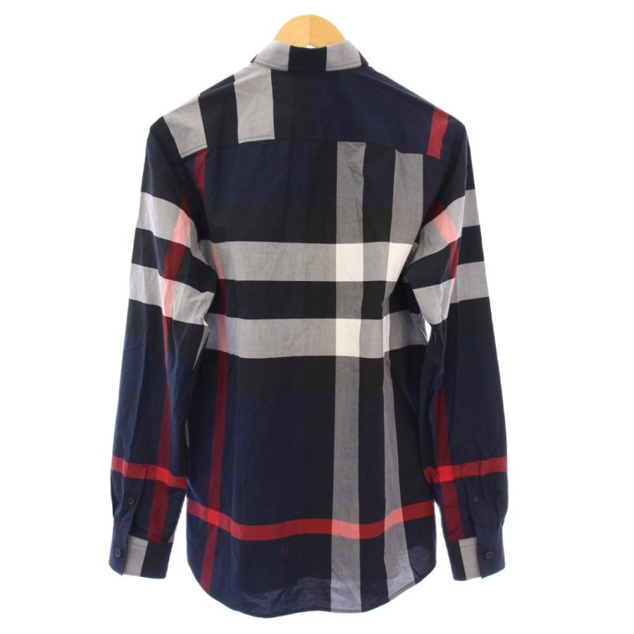 【中古】バーバリー ロンドン BURBERRY LONDON シャツ チェック パッチワーク風 長袖 コットン M 紺 ネイビー メンズ バーバリー ロンドン BURBERRY LONDON ティッシ期 ポプリンシャツ 長袖