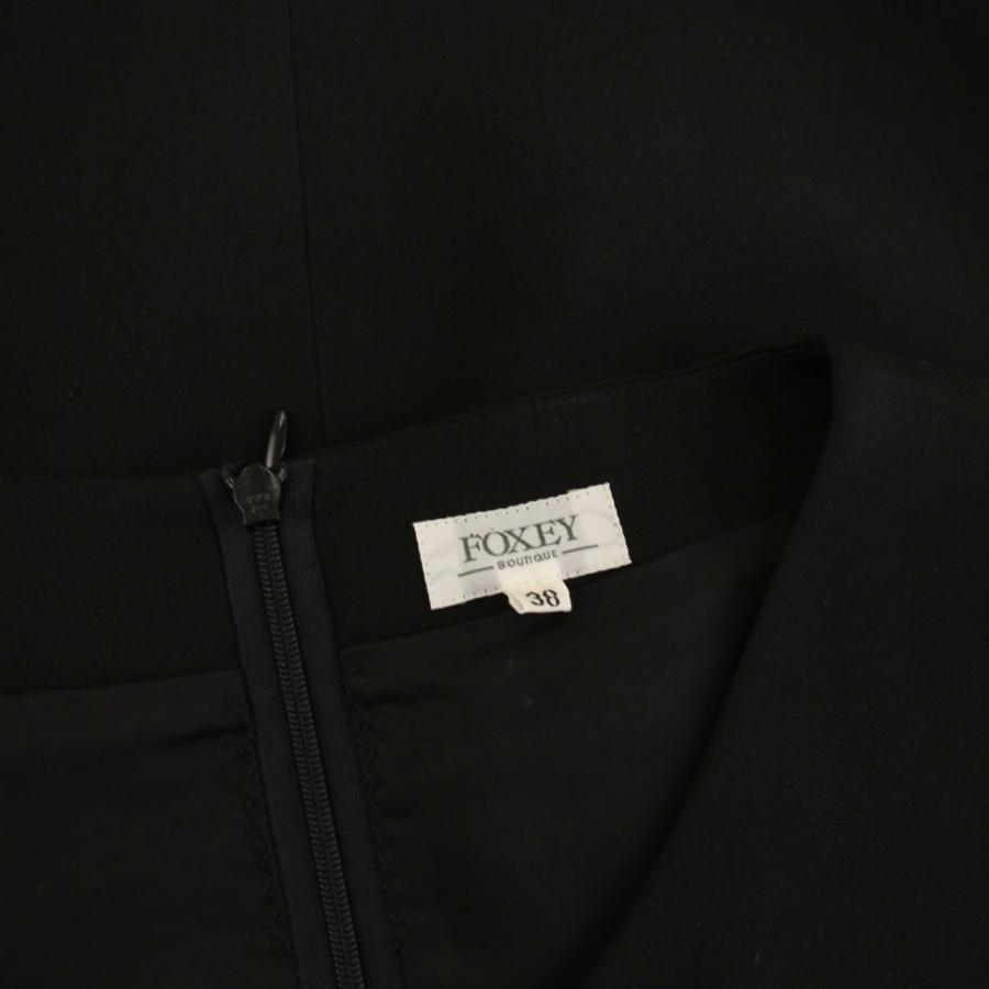 FOXEY ブラック シルクウールワンピース　38 FOXEY（フォクシー） ワンピース ロング 半袖 シルク 38 黒 ブラック