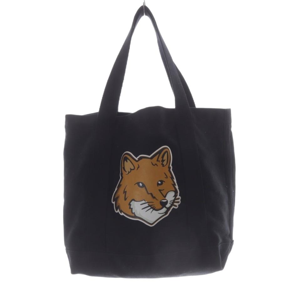 メゾンキツネ MAISON KITSUNE トートバッグ キャンパス 狐プリント 黒