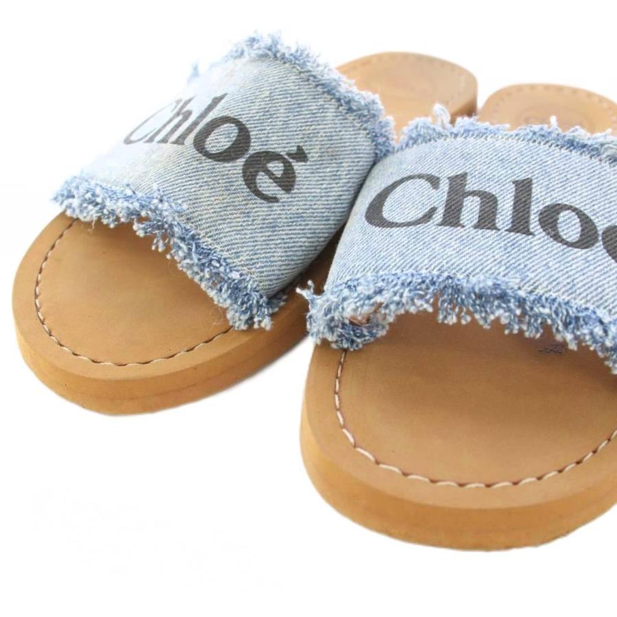 Chloe（クロエ） ロゴバンドフリンジフラットサンダル 37 青 茶色 /TK