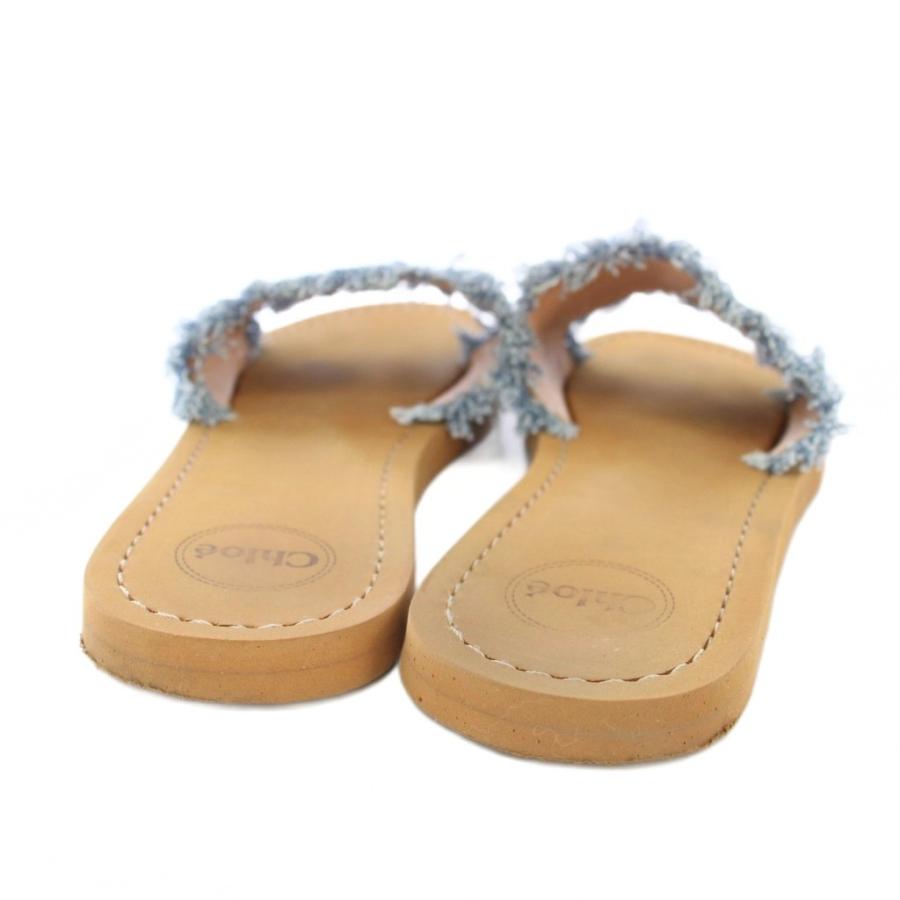 Chloe（クロエ） ロゴバンドフリンジフラットサンダル 37 青 茶色 /TK