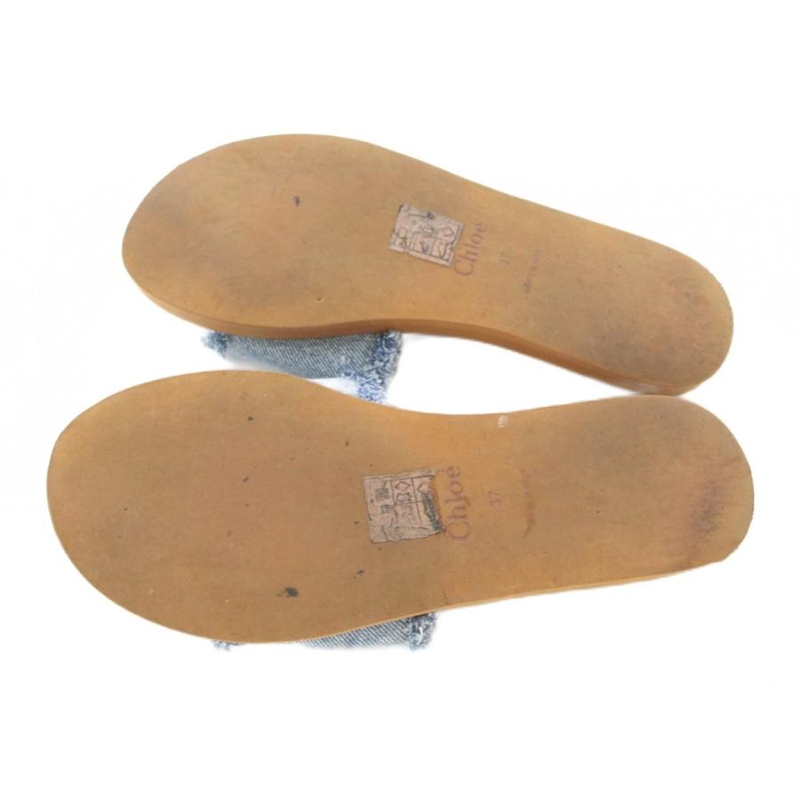 Chloe（クロエ） ロゴバンドフリンジフラットサンダル 37 青 茶色 /TK