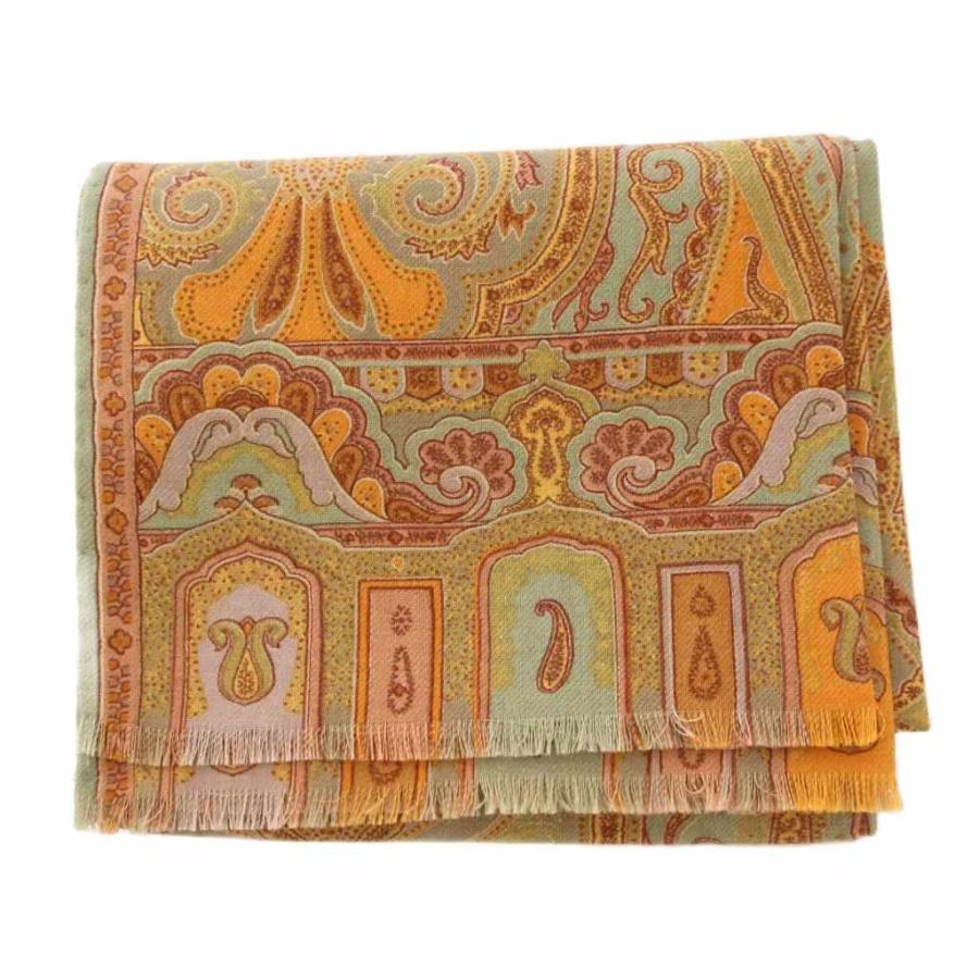 エトロ ETRO ストール フリンジ ペイズリー柄 ウール シルク混 総柄 