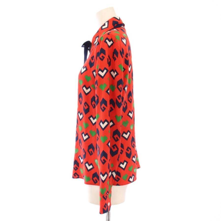 グッチ プリントタイネックシルクブラウス シャツ 長袖 36 赤 741337 GUCCI（グッチ） プリントタイネックシルクブラウス シャツ 長袖 36 赤