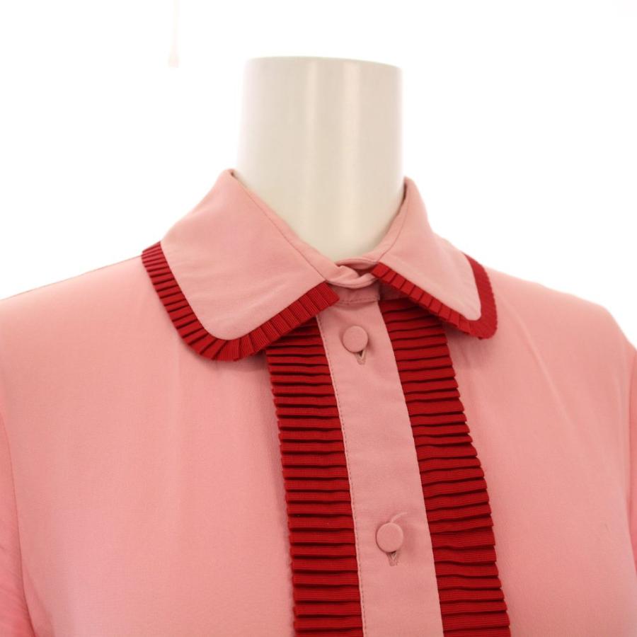 GUCCI（グッチ） シルクプリーツドレスワンピース 半袖 ひざ丈 フリル