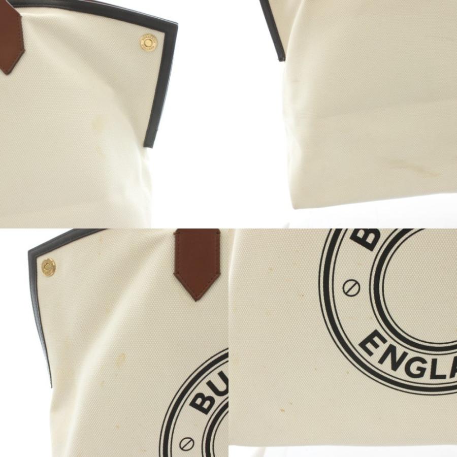 バーバリー BURBERRY ハンドバッグ ショルダーバッグ トートバッグ ロゴ キャンバス レザー アイボリー 黒 ブラック 茶 ブラウン /AN3_7