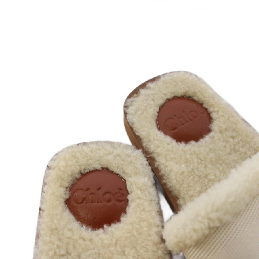 Chloe（クロエ） CHLOE WOODY シアリング サンダル フラット 37 白 /KH