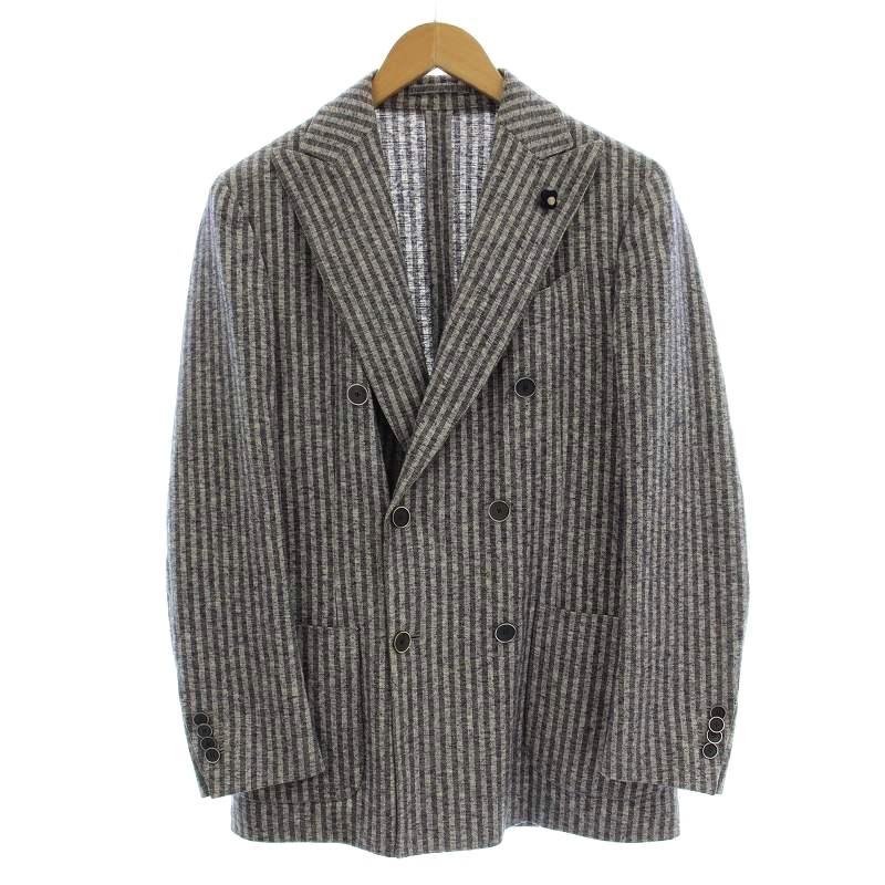 ラルディーニ ブートニエール LARDINI　ネイビー テーラードジャケット ラルディーニ LARDINI ダブル ストライプ ブートニエール テーラード