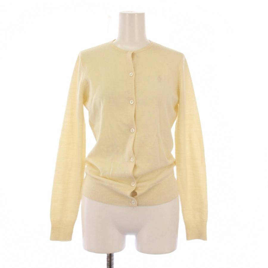 ラルフローレン RALPH LAUREN ニットカーディガン 長袖 クルーネック ショート丈 薄手 ロゴ 刺繍 ワンカラー ウール L アイボリー /BB | POLO RALPH LAUREN