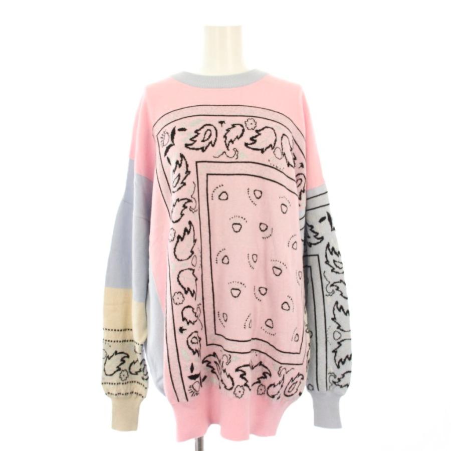 BARRIE バリー ニット セーター 長袖 総柄 カシミヤ S 水色 ピンク /KH