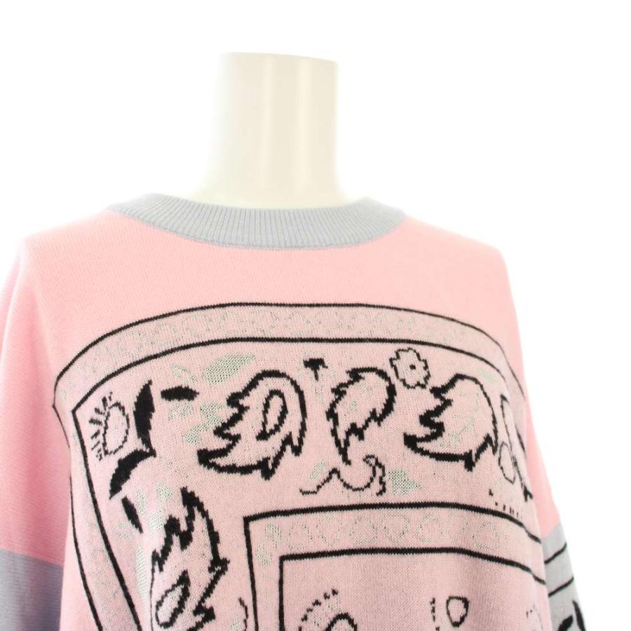 BARRIE バリー ニット セーター 長袖 総柄 カシミヤ S 水色 ピンク /KH