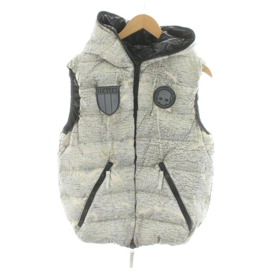 HYDROGEN ダウンベスト ジップアップ 迷彩柄 カモフラ ロゴ 刺繍 S ハイドロゲン HYDROGEN ダウンベスト 迷彩柄 カモフラ フード ジップ