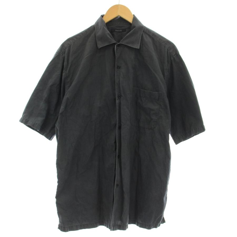 ゼニア Zegna 半袖 シャツ ストライプ L グレー /☆G メンズ | 