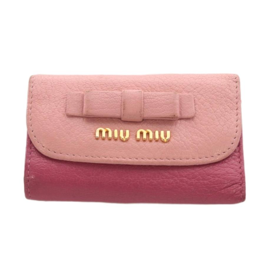 miu miu（ミュウミュウ） キーケース 6連 リボン レザー ピンク /AN78 