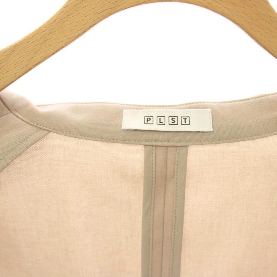 美品 PLST プラステ パンツスーツ ノーカラー ベージュ S 伸縮性 きちんと見えるのに、伸縮自在で動きやすい！プラステの次世代スーツ
