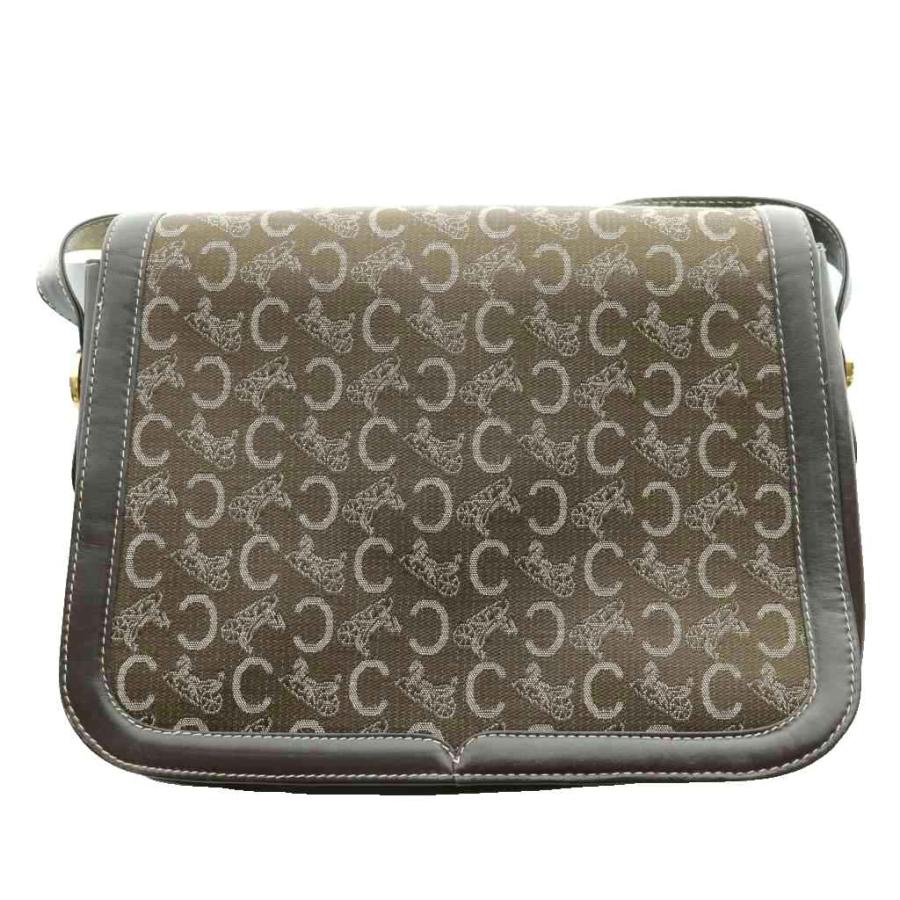 セリーヌ Cマカダム ホースキャリッジ ショルダーバッグ キャンバス レザー 茶 CELINE（セリーヌ） CELINE Cマカダム ホースキャリッジ ショルダー
