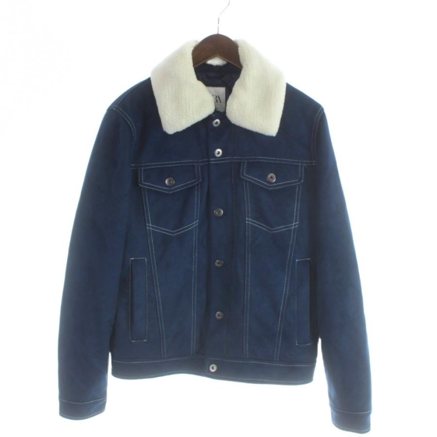 ZARA（ザラ） 中綿ジャケット スエード ボア襟 S 紺 ネイビー 白 
