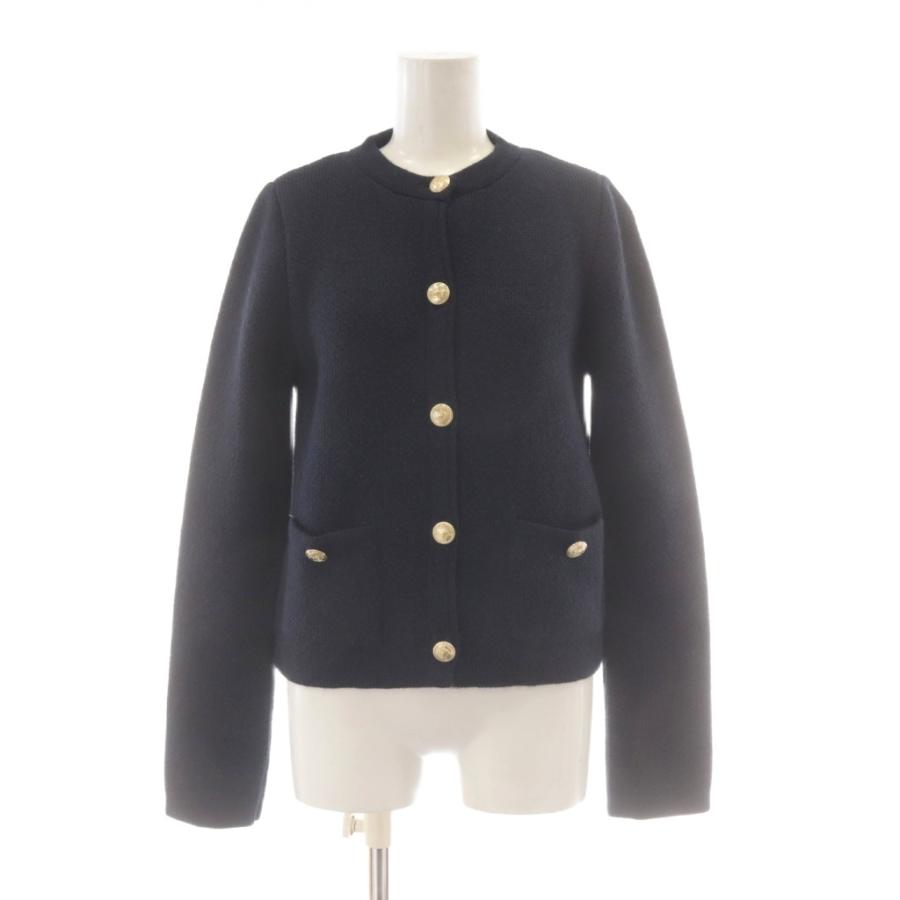ZARA（ザラ） カーディガン ニット ウール混 M 紺 ネイビー 無地 ノー