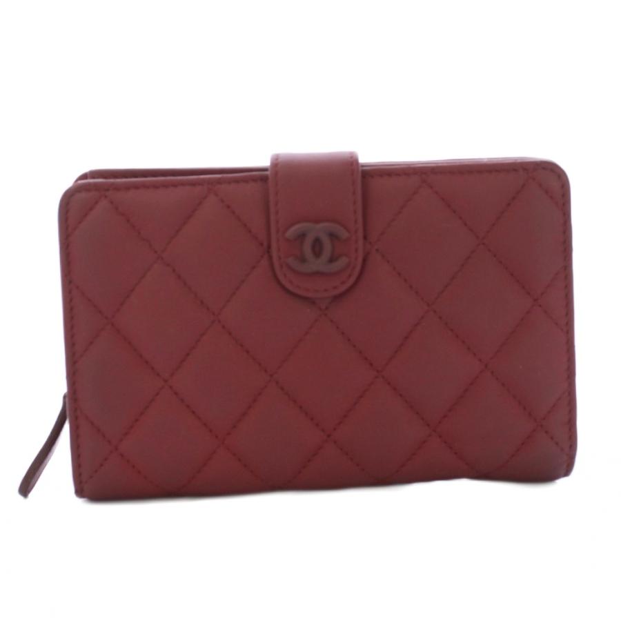 CHANEL マトラッセ 二つ折り財布 ヴィンテージ ラムスキン レッド CHANEL（シャネル） マトラッセ ラムスキン 二つ折り財布 ココマーク