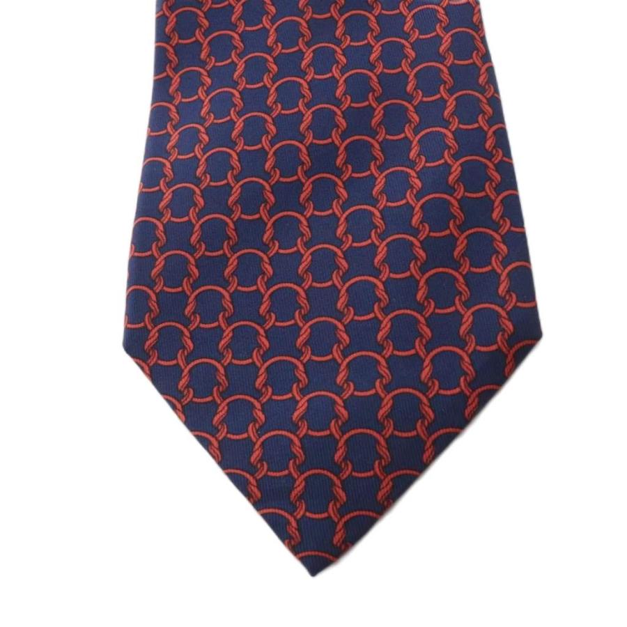 HERMES（エルメス） HERMES FA ネクタイ 柄 ネイビー 紺 ネイビー 赤