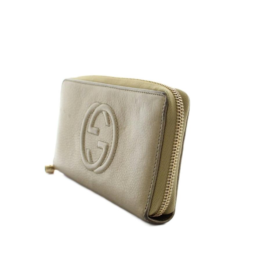 GUCCI インターロッキングGG ラウンドファスナー 長財布 ゴールド レザー GUCCI（グッチ） インターロッキングG 長財布 ラウンドファスナー 小銭