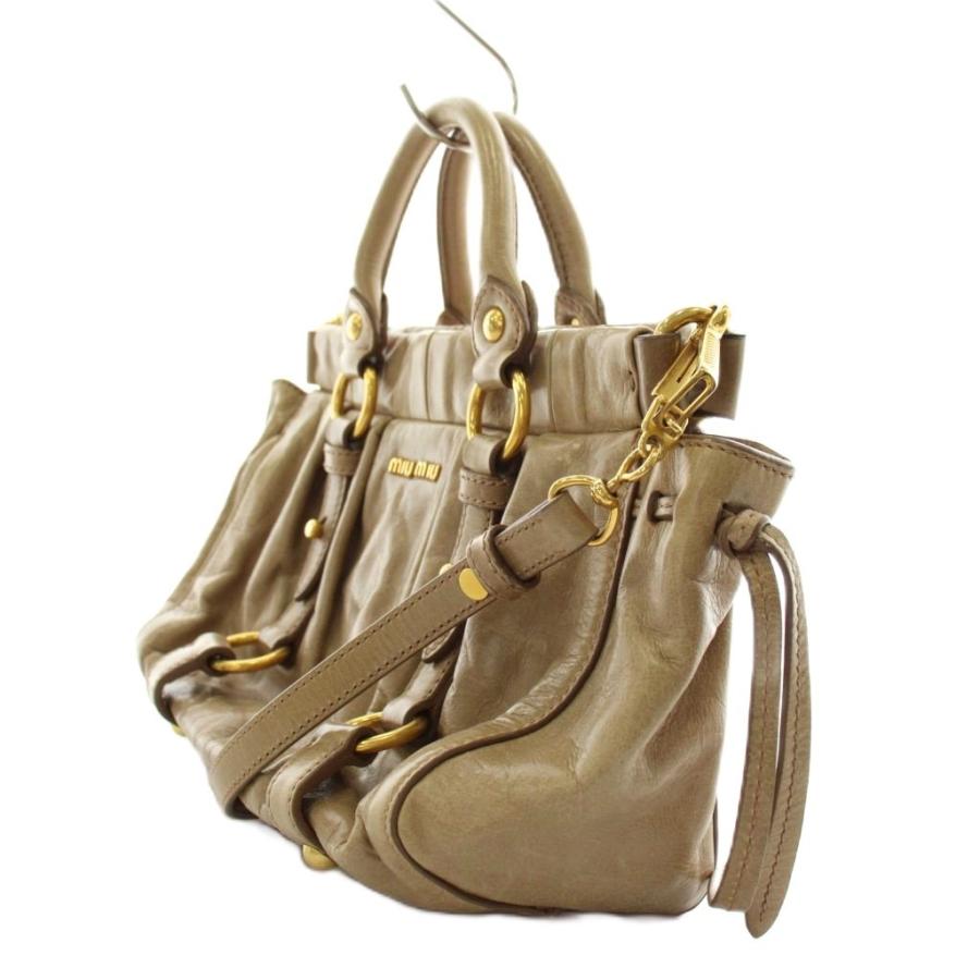 ミュウミュウ　ハンドバッグ　ヴィッテロルクス　2way レザー　ベージュ miu miu（ミュウミュウ） ヴィッテロルクス ギャザー ショルダーバッグ