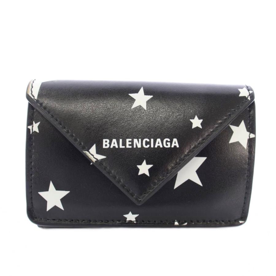 バレンシアガ ペーパーミニウォレット 三つ折り財布 星柄 スター柄 レザー 黒 BALENCIAGA（バレンシアガ） ペーパーミニウォレット 三つ折り財布 星