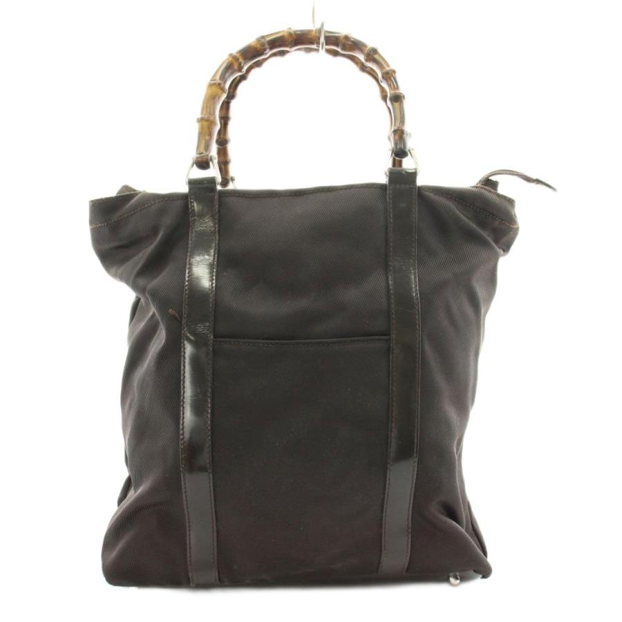 GUCCI（グッチ） バンブーハンドル ハンドバッグ ナイロン レザー 茶 