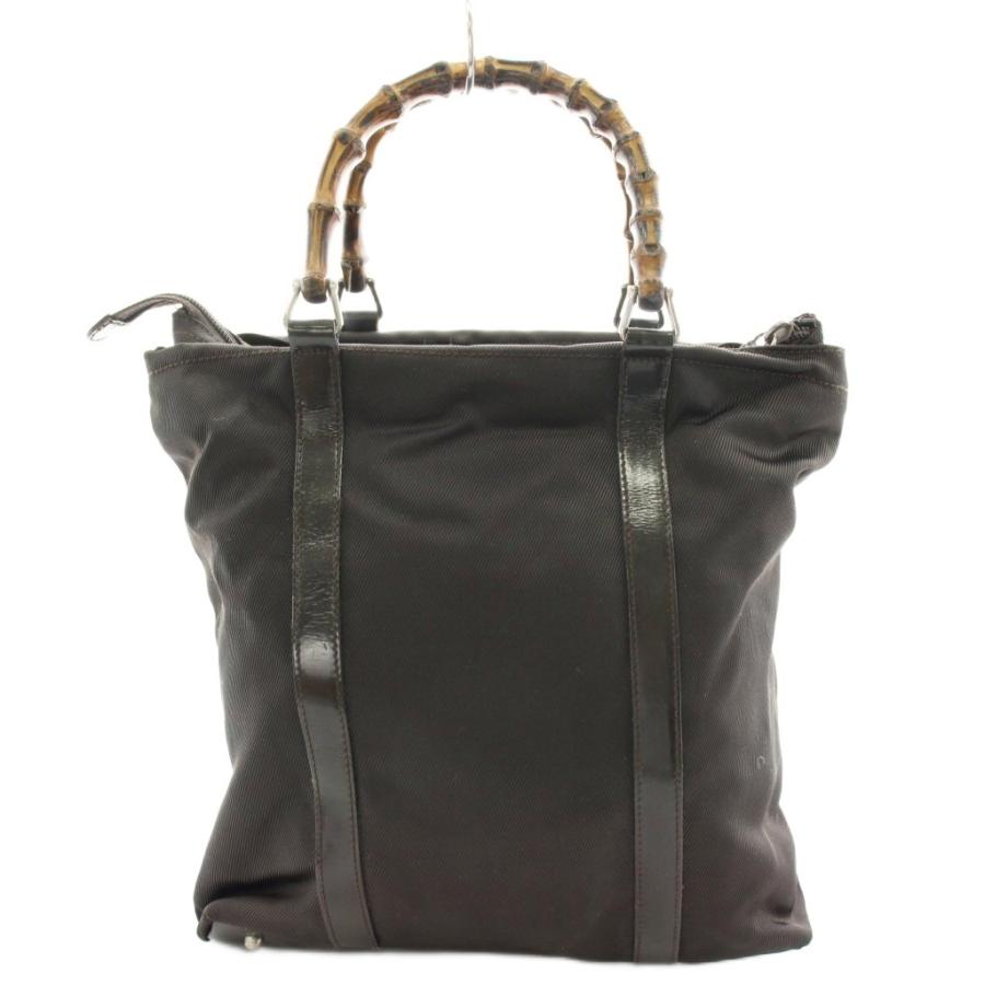 GUCCI（グッチ） バンブーハンドル ハンドバッグ ナイロン レザー 茶 