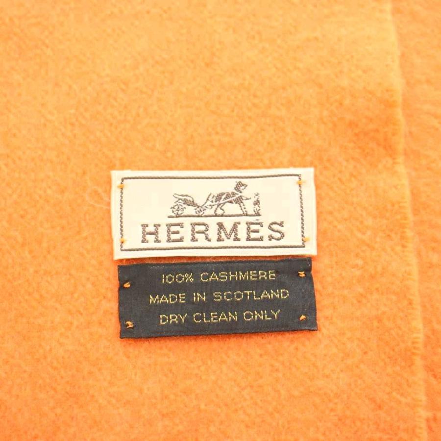 エルメス HERMES マフラー ストール フリンジ ロゴ刺繍 カシミヤ100％ オレンジ /KU ■OH レディース_3