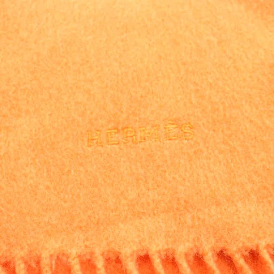エルメス HERMES マフラー ストール フリンジ ロゴ刺繍 カシミヤ100％ オレンジ /KU ■OH レディース_4