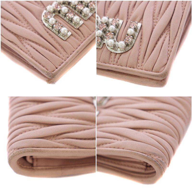 miumiu マテラッセ 2つ折り財布 ピンク ビジュー miu miu（ミュウミュウ） マテラッセ ビジュー 財布 二つ折り レザー