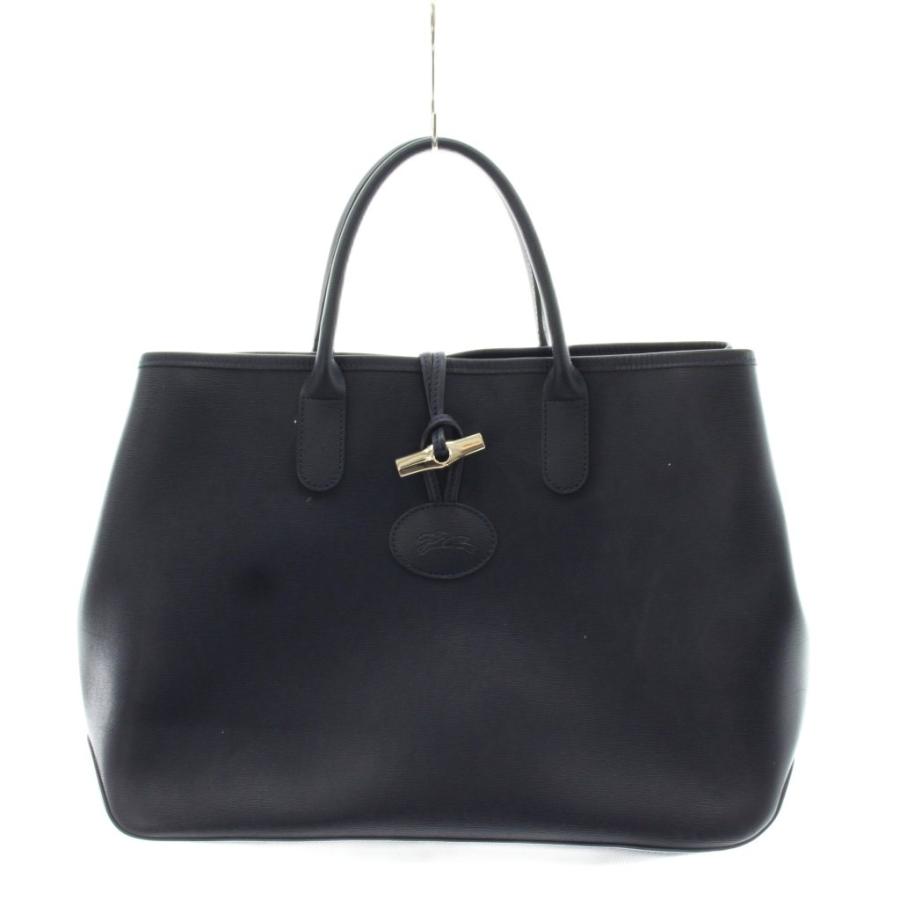 美品 ロンシャン ロゾ ハンドバッグ トートバッグ ブラック 黒 レザー LONGCHAMP（ロンシャン） ロゾ ハンドバッグ トートバッグ レザー 紺
