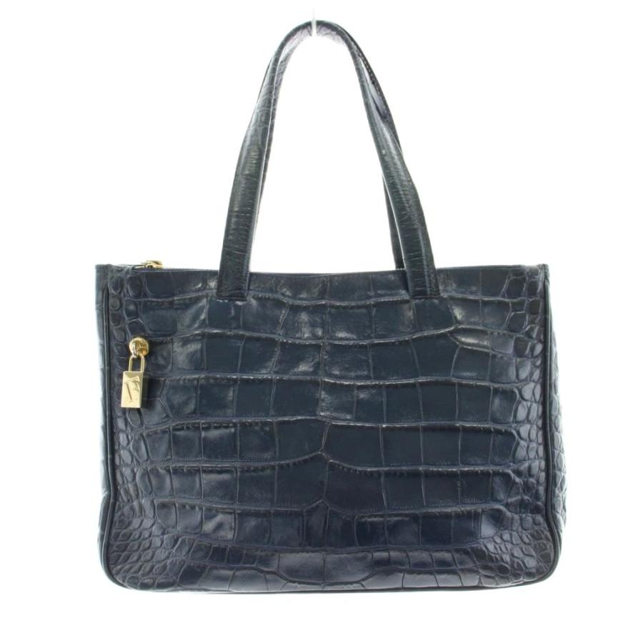 FURLA（フルラ） ハンドバッグ トートバッグ クロコ型押しレザー 紺 