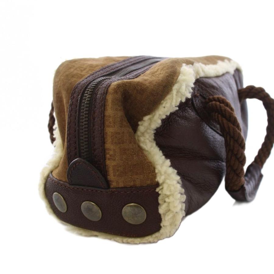 フェンディ FENDI ムートン ハンドバッグ ズッカ柄 茶 /AN □OH
