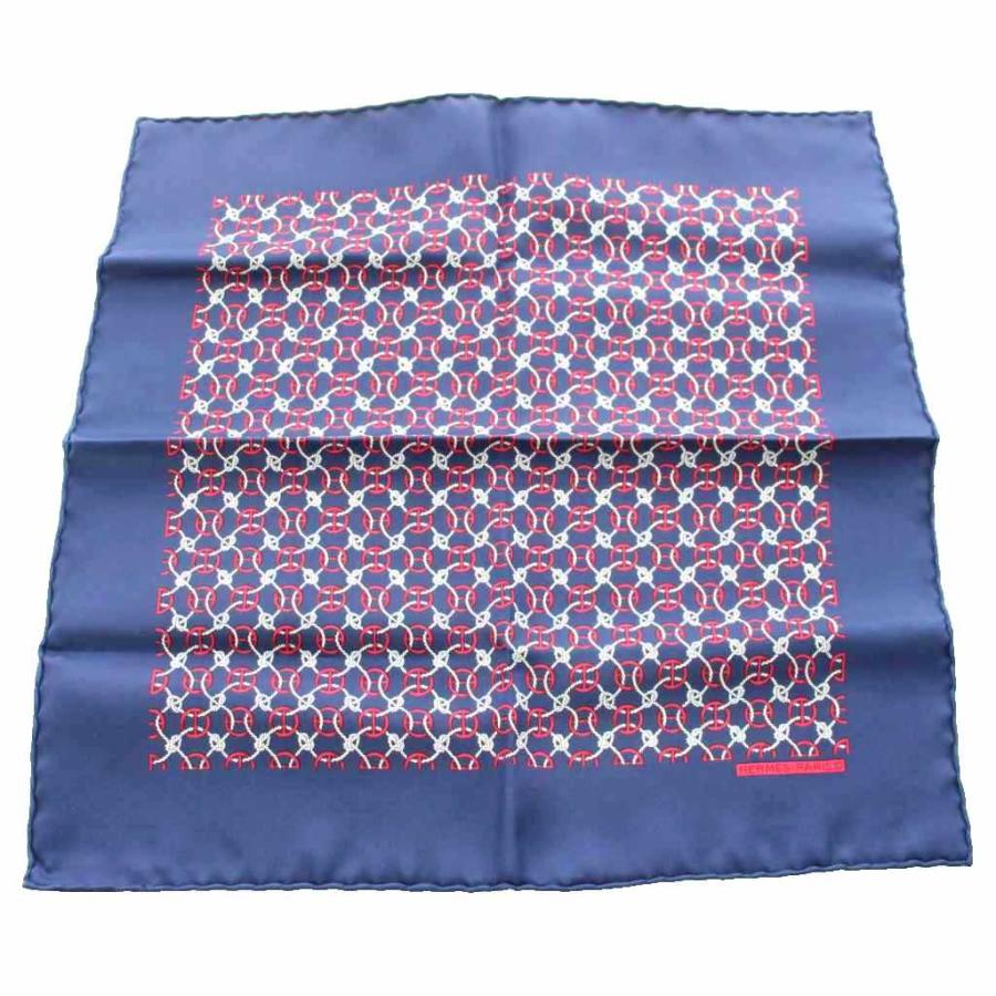 HERMES（エルメス） カレ40 スカーフ シルク 総柄 紺 ネイビー 赤 