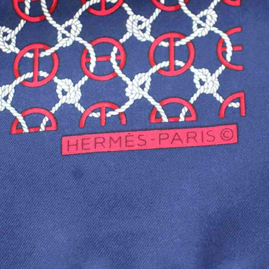 HERMES（エルメス） カレ40 スカーフ シルク 総柄 紺 ネイビー 赤