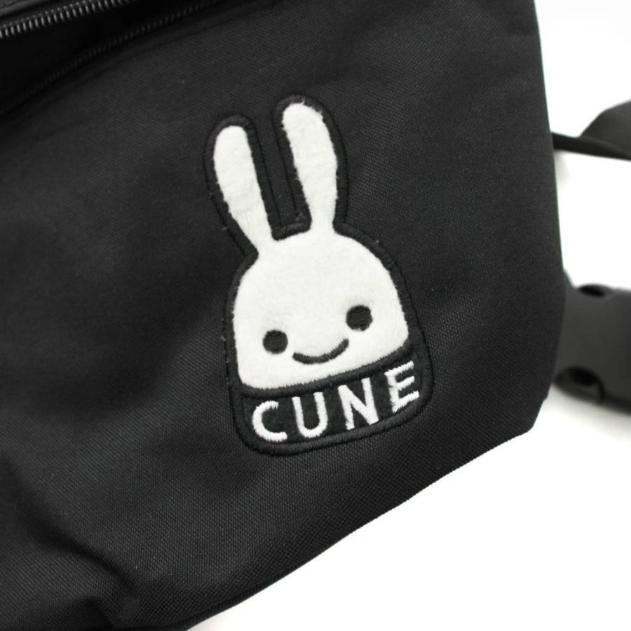 キューン CUNE うさぎワッペン付き ウエストポーチ ボディバッグ 黒