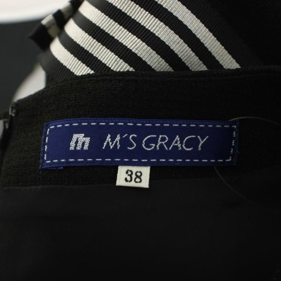 エムズグレイシー M'S GRACY ワンピース 38 黒 半袖 ミモレ丈 リボン