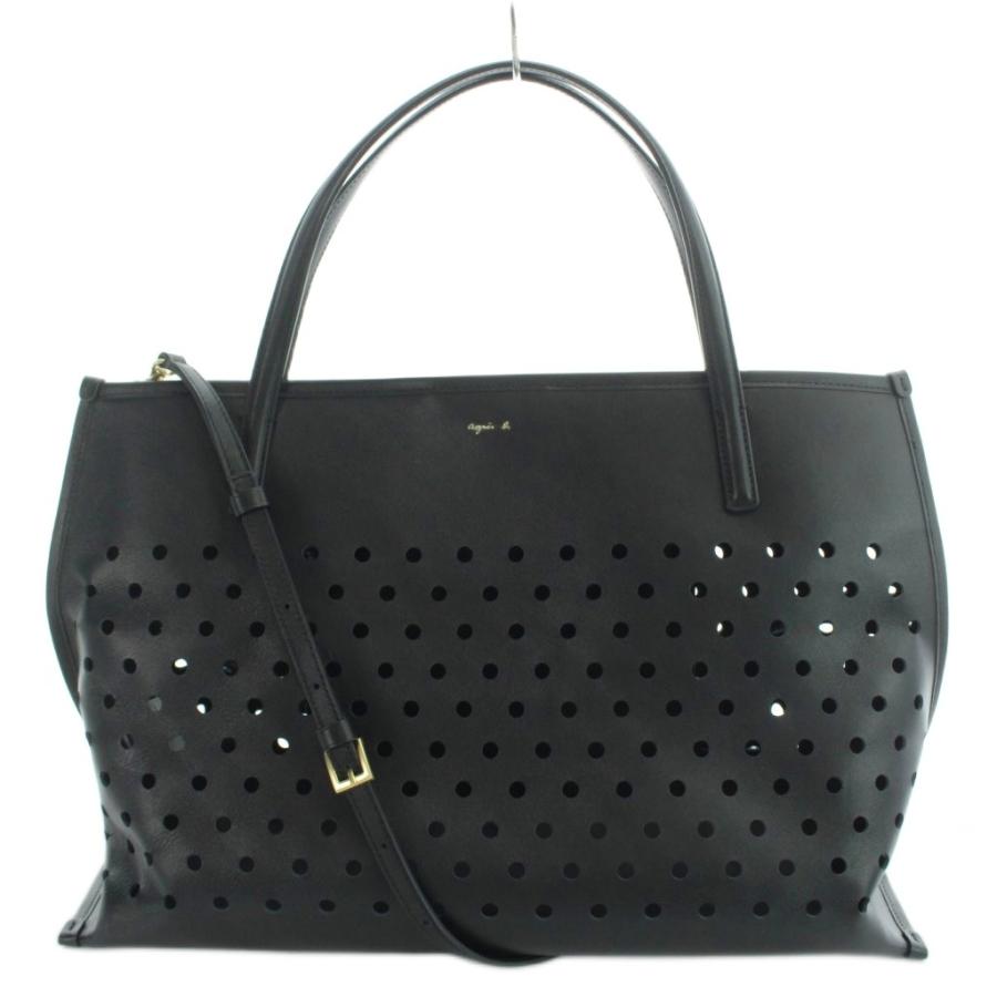 【極美品】 agnes b. アニエスベー 2wayバッグ 牛革 2way 黒 agnes b.（アニエスベー） トートバッグ ショルダーバッグ 2way レザー