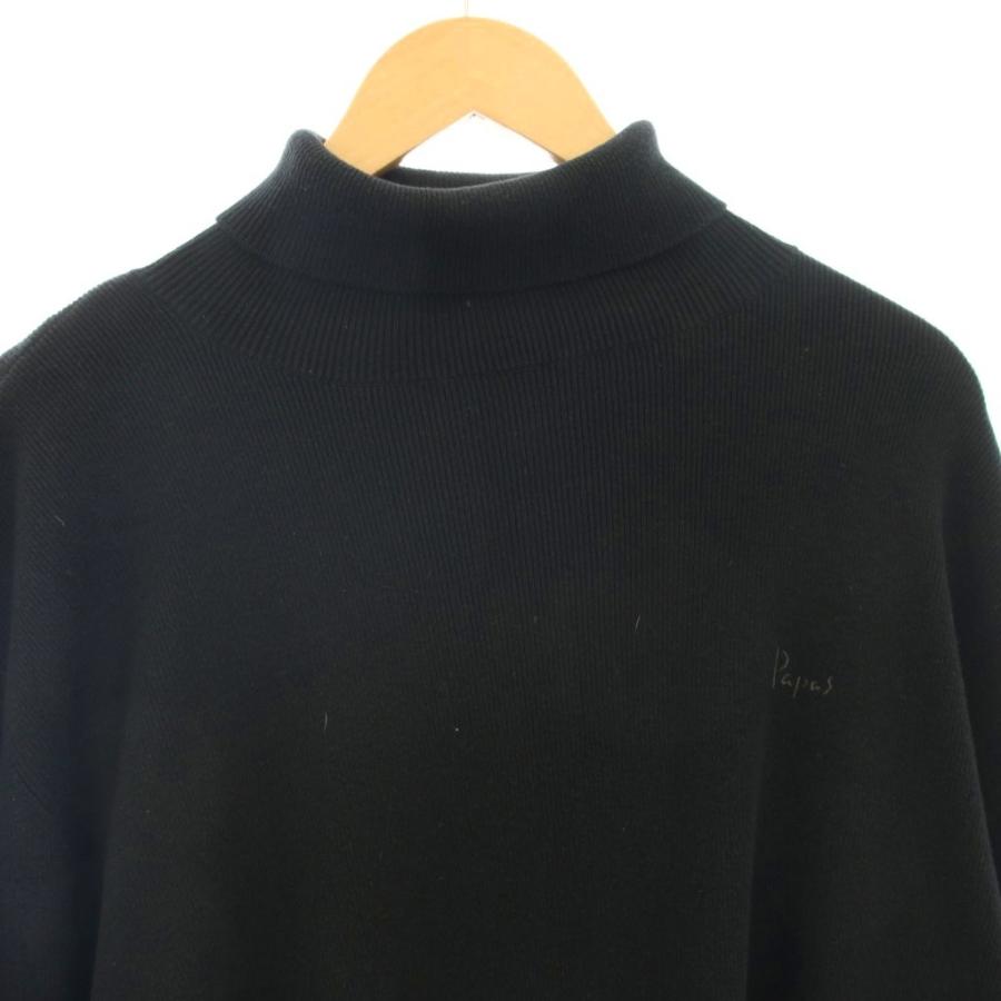 パパス Papas カシミヤ混 タートルネック ニット セーター 長袖 L 黒 
